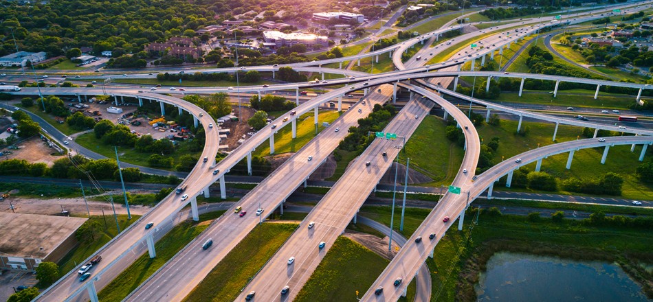 Austin highway roads and bridges from above