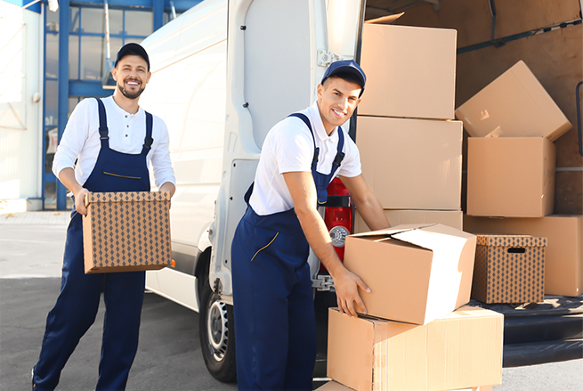 workers loading the boxes in the van