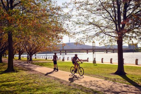 Canberra, ACT, Australia. Autumn day to cycle, walk or use an electric scooter.