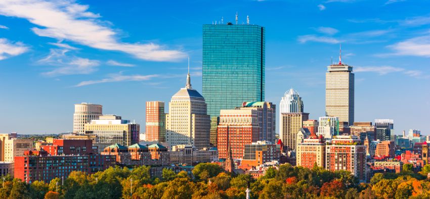 Boston, Massachusetts, USA skyline over Boston Common.