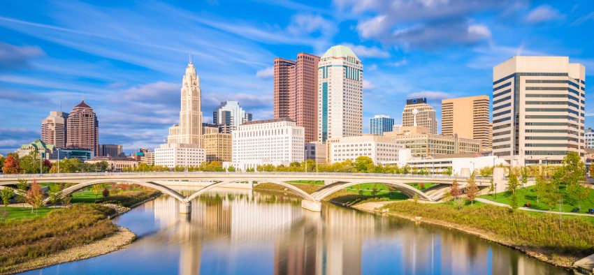 Columbus, Ohio, USA skyline on the Scioto River.