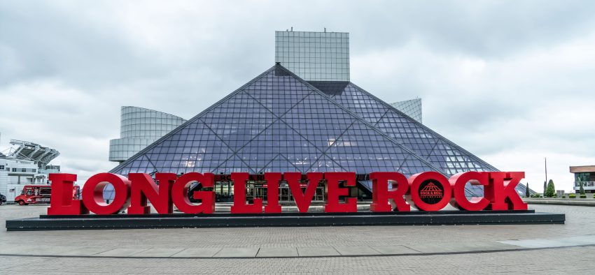Cleveland, Ohio/USA - June 22, 2019: The Iconic Glass Building Of The Rock And Roll Hall Of Fame In North East Ohio. Top Destinations To Visit In All Of Ohio.