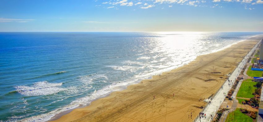 Virginia Beach Boardwalk | High aerial panoramic view | Virginia Beach, VA, USA.