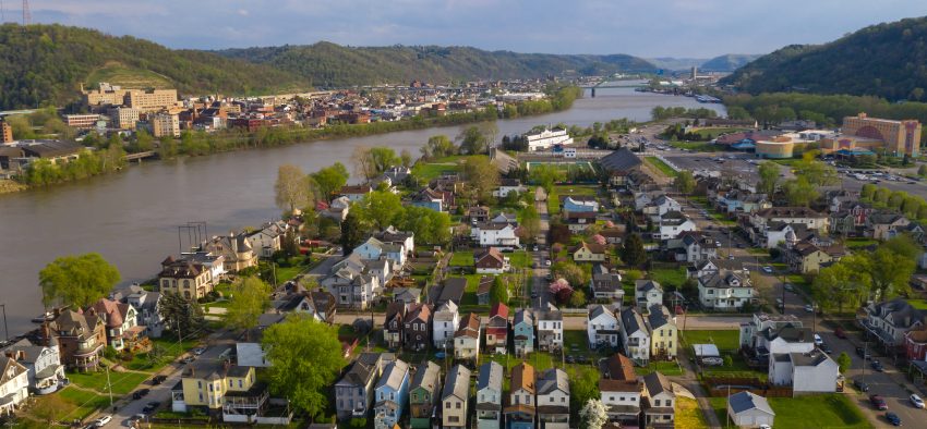 Structures dot the landscape of Wheeling Island in West Virgina