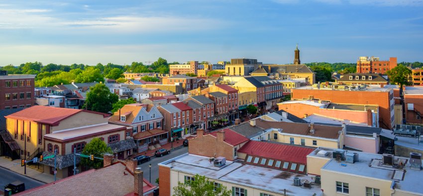 panorama of suburban area and aerial view with sunny blue sky in Summer West Chester , USA