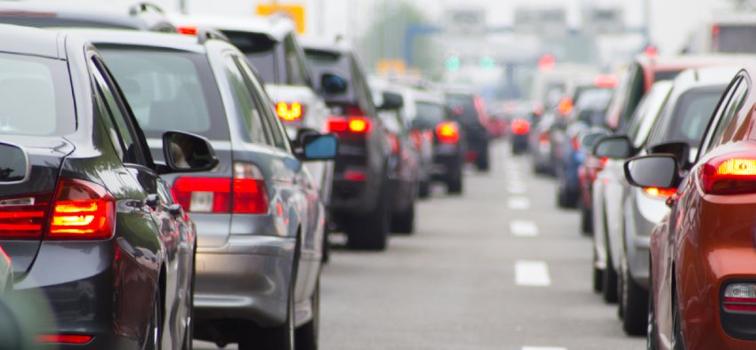 Cars on highway in traffic jam