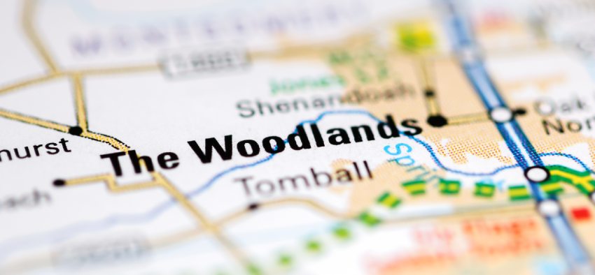The Woodlands. Texas. USA on a geography map